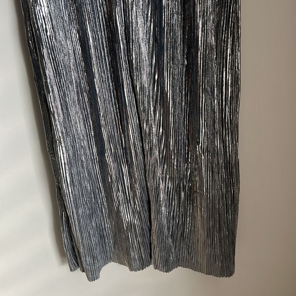 Metalic Silver Pleated Ruffle Jumpsuit - Picture 8 of 8